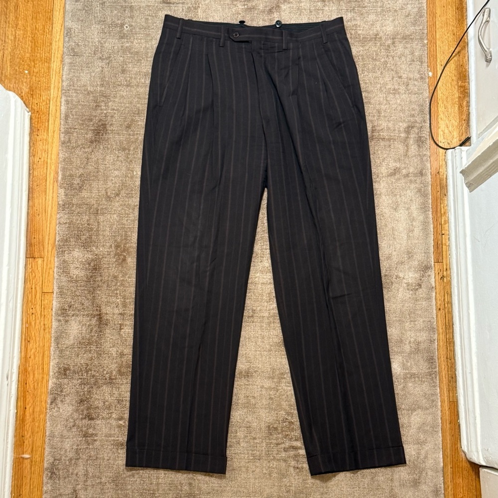 Kiton Napoli Men’s Pleated Trouser in Brown with Cuff